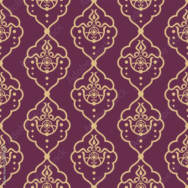 Fototapeta Seamless ornamental royal damask pattern in golden color with stylized tulip motifs in Ottoman Kaftan style. Use for fashion design, home decoration, wallpapers, tapestry and digital backdrops