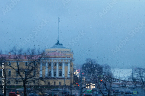 Obraz View of rainy St. Petersburg through the window