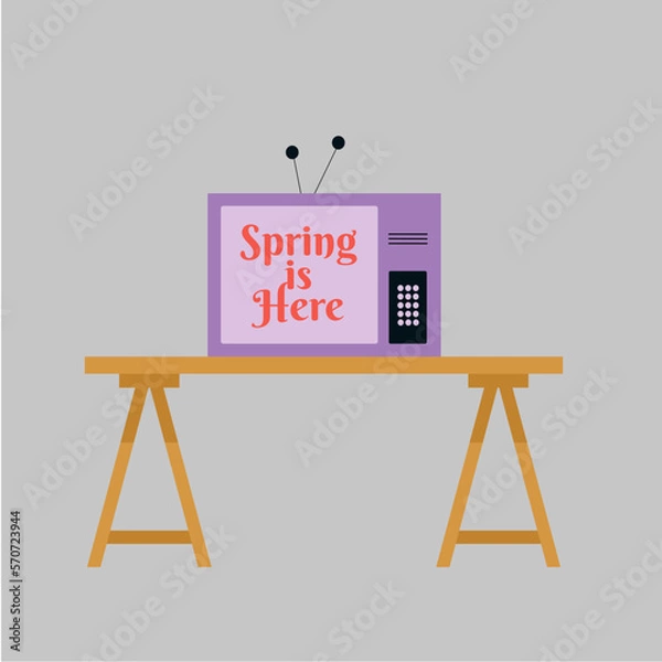 Fototapeta Television on a Table  with the program show Spring is Here 