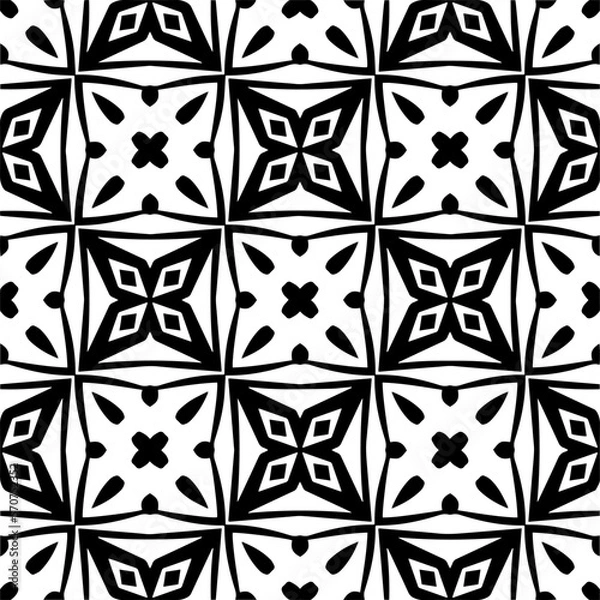 Obraz Vector geometric traditional folk ornament. Ethnic seamless pattern. Minimal ornamental background with abstract shapes. Black and white texture. Dark repeat design
