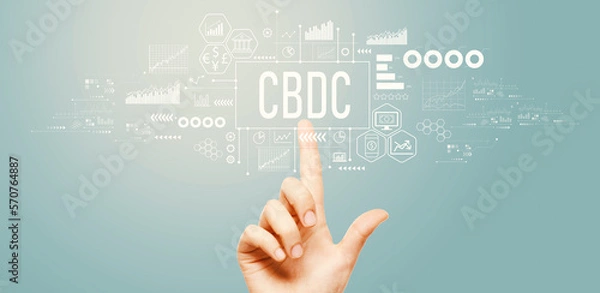 Obraz CBDC - Central Bank Digital Currency Concept with hand pressing a button on a technology screen