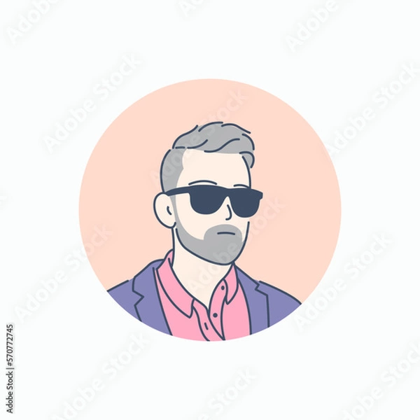 Fototapeta Icon illustration of a man wearing sunglasses, hand drawn style vector design illustration