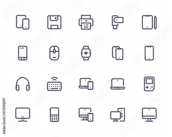 Fototapeta Device and computer line icon set