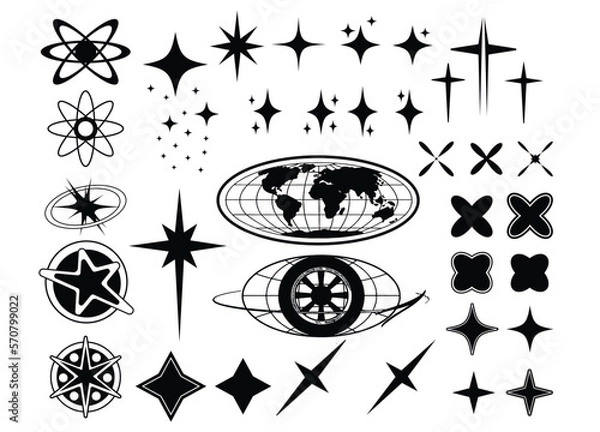 Obraz Vector Graphic Assets Set. Bold modern Shapes for Posters Template, flyers, clothes, social media, graphic design projects In Y2k style, Futuristic, Anti-design, Digital Collage, Retro Futurist.
