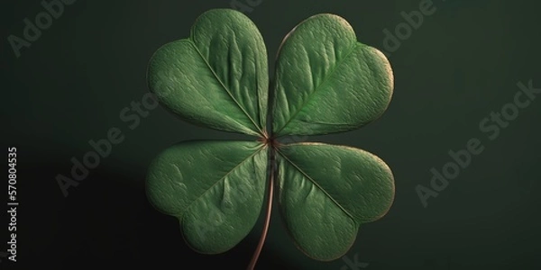 Obraz Lucky Green Four-Leaf Clover Isolated, St. Patrick's Day Concept, St. Patrick's Day Greeting Card background template with space for text generative ai 