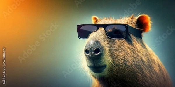 Fototapeta cute capybara wearing summer sunglasses, summer background, Generative AI