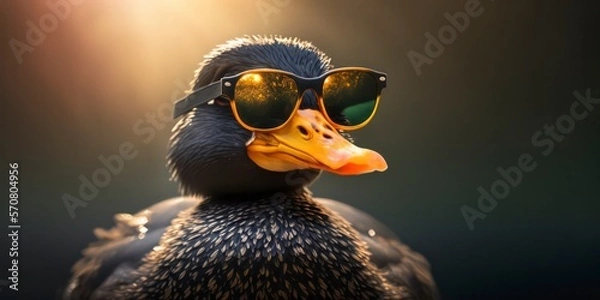 Fototapeta cute duck wearing summer sunglasses, summer background, Generative AI