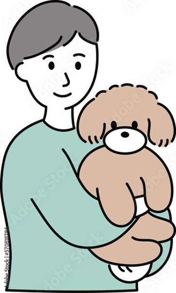 Fototapeta トイプードルを抱く男性