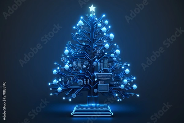Fototapeta electronic christmas tree created with generative AI technology