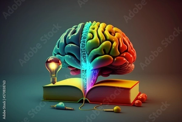 Fototapeta colorful brain with book, importance of education