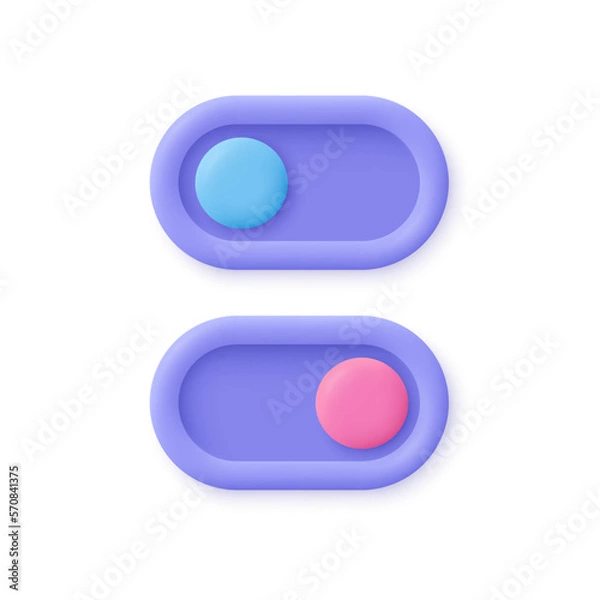 Fototapeta On Off toggle switch interface buttons. 3d vector icon. Cartoon minimal style.