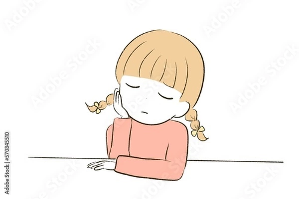 Obraz 頬杖をついて考え事をする女の子