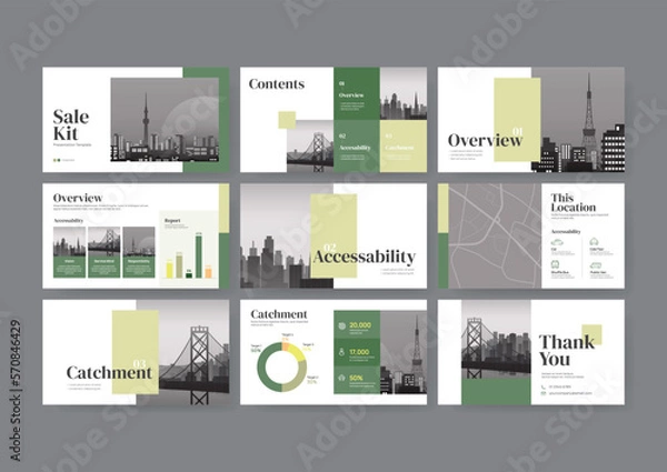 Fototapeta Green business presentation templates, Sale kit Powerpoint for marketing, annual report, company profile, Vector templates