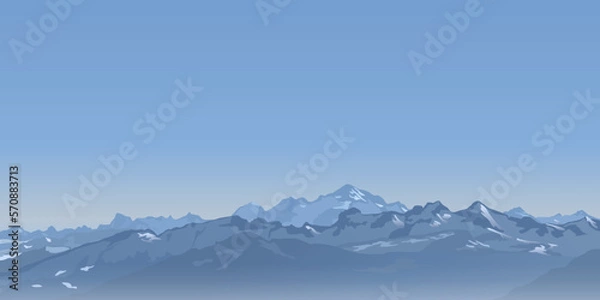 Fototapeta Paysage de montagne, montrant une vue panoramique sur la chaîne des Alpes avec son point culminant, le Mont-Blanc.