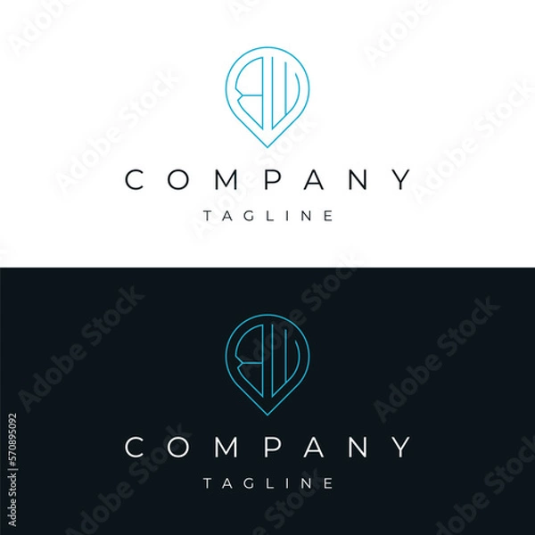Obraz Letter BW WB initial point pin map local icon logo design vector template