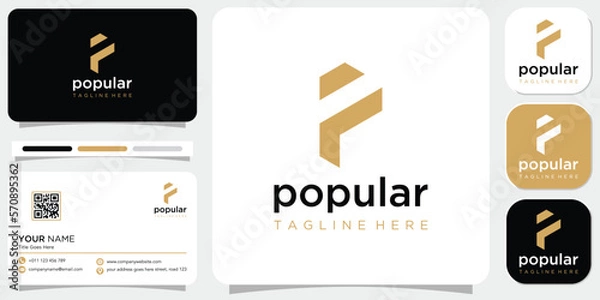 Fototapeta Simple letter p vector logotype with business card template