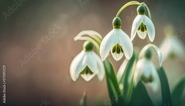 Fototapeta Snowdrop flowers first days of spring generatiev ai