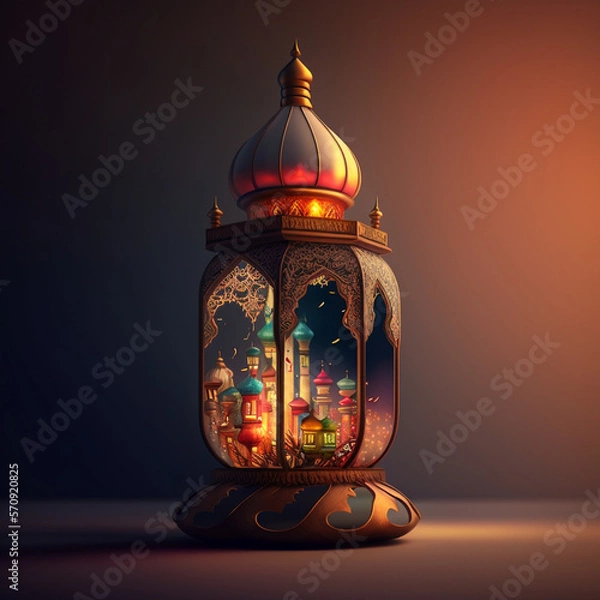 Obraz Attractive lantern with ramadan mosque