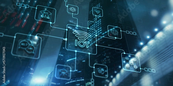 Fototapeta IOT concept. Internet of things. Smart city and communication network. Telecommunication
