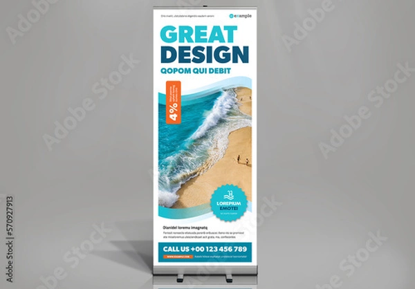 Fototapeta White and Blue Roll-up Banner Design Template with Orange Accents