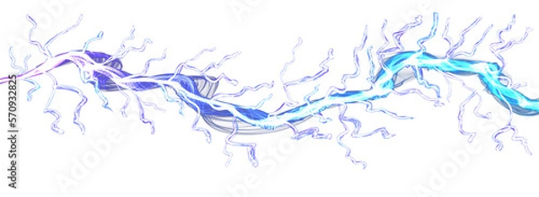 Obraz Blue lightning, thunder strike against a transparent background. Electrical discharge. Flash of colorful neon lines of light.. Digital art dynamic illustration. png