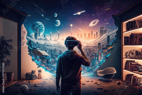 Fototapeta Metaverse concept with AR, VR, MR wallpaper