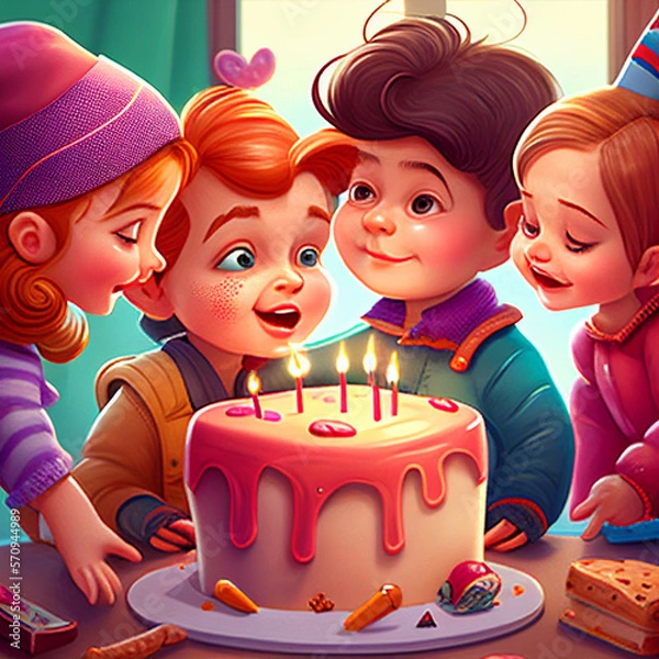 Fototapeta Fun-filled birthday bash for kids with friends in full color and high-resolution 8KGenerative Ai