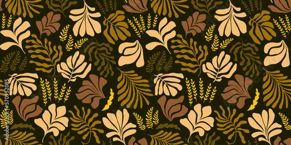 Obraz Abstract background with leaves and flowers, Matisse style. Vector seamless pattern with Scandinavian cut out elements.