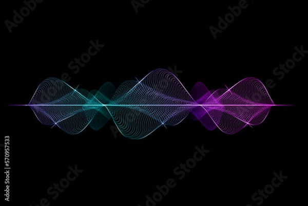 Fototapeta Abstract blue and pink color digital voice line on black background. illustration of sound wave pattern and technology background concept.