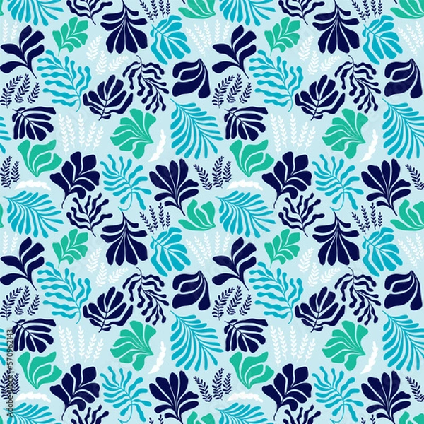 Fototapeta Abstract background with leaves and flowers, Matisse style. Vector seamless pattern with Scandinavian cut out elements.