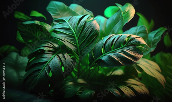 Fototapeta Vibrant green leafy texture, perfect for a tropical or nature-inspired background