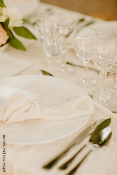 Obraz Table de réception décorée avec des texture et de tons beiges