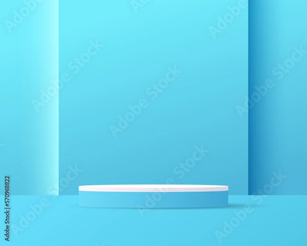Fototapeta White cylindrical platform in the shape of a convex ring with a pastel backdrop. presentation of cosmetic products