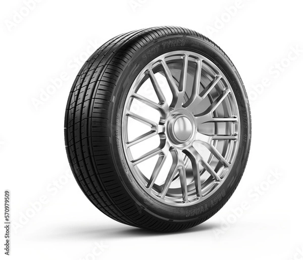 Fototapeta Car wheels isolated on a white background - 3d rendering