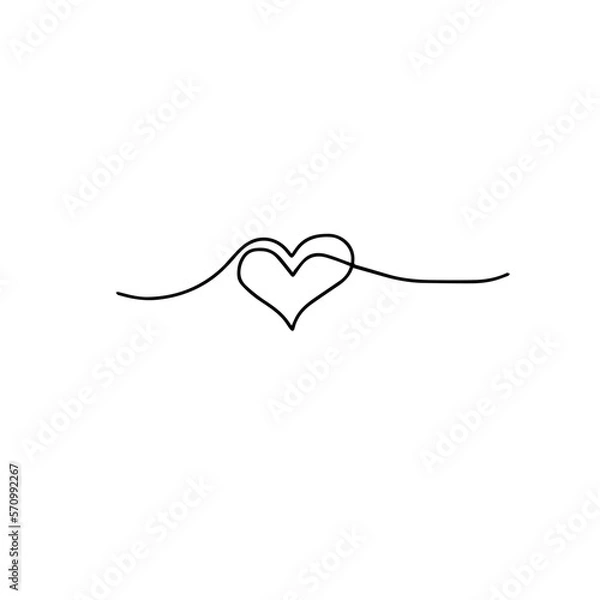 Obraz Single continuous hand drawn heart shape. Vector illustration