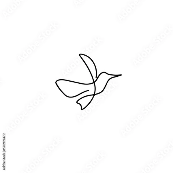 Obraz Line drawing hummingbird tattoo. Vector illustration. Free single line drawing. Outline drawing of flying bird silhouette, one line continuous art. Hummingbird outline drawn.