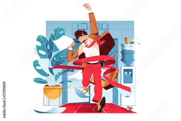 Fototapeta Office worker crossing finish line