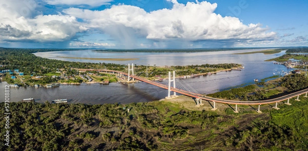Fototapeta The largest road bridge in Peru, "Puente Nanay", crosses the Nanay River, a tributary of the Amazon