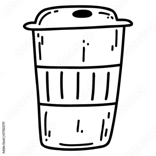 Fototapeta Hand drawn doodle coffee paper cup. Vector illustration of reusable cup for hot and cold drinks, design element