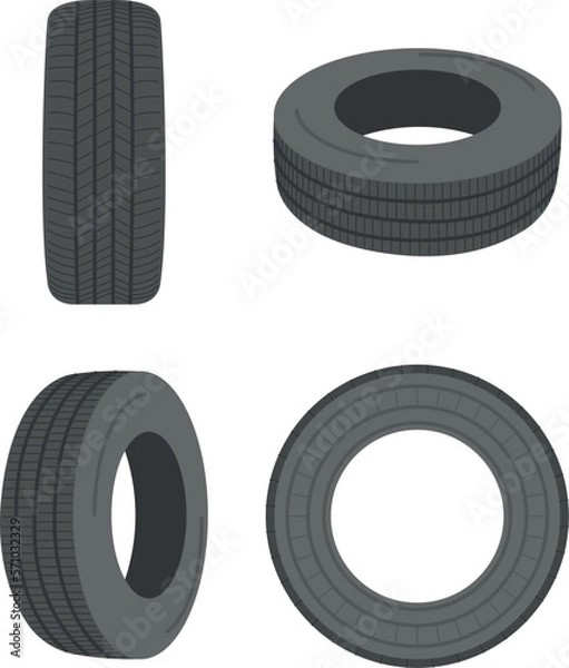 Obraz Tires for cars, various positions, vector illustration