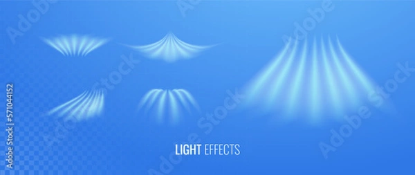 Obraz Air flow set of vector elements. Abstract light effect blowing from an air conditioner, purifier and humidifier. Dynamic blurred wave motion on light background