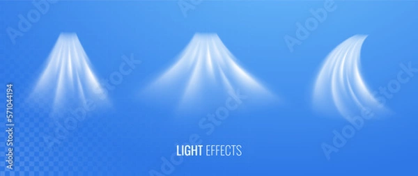 Obraz Air flow and water drop set of vector elements. Abstract light effect blowing from an air conditioner, purifier or humidifier. Dynamic isometric blurred motion flow