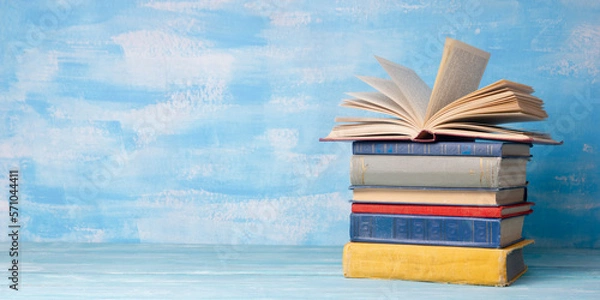 Obraz Vintage old hardback books. Education background. Back to school. Copy Space.