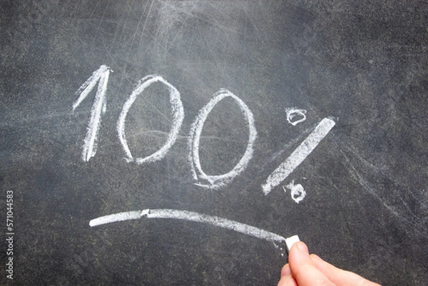 Fototapeta 100 percent title written with a chalk on the blackboard