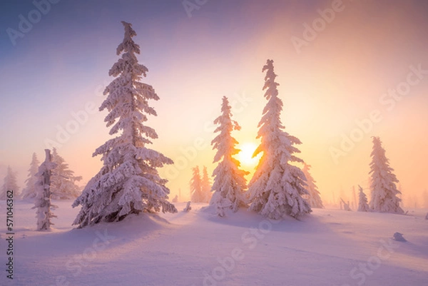 Obraz Pink sunrise in winter mountains
