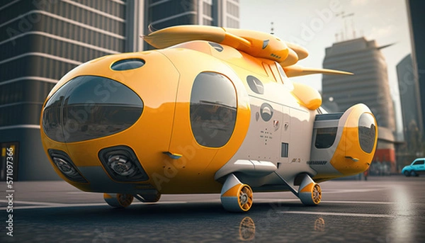 Fototapeta Flying Transportation. Air Ambulance. Future, futuristic. Public Transportation. Sustainable City. Autonomous. Urban Air Mobility. Generative AI.
