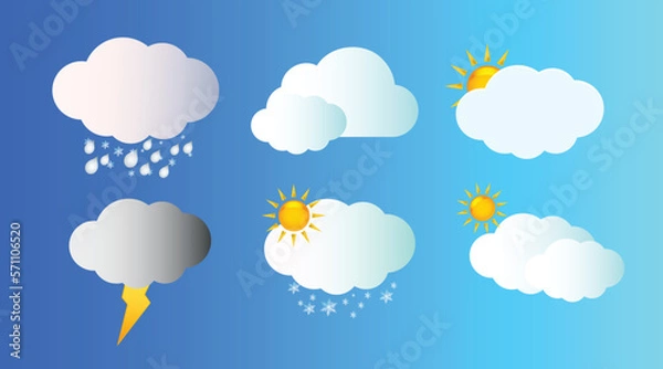 Fototapeta weather icons set, sun, cloud, rain, snowflake, thunder