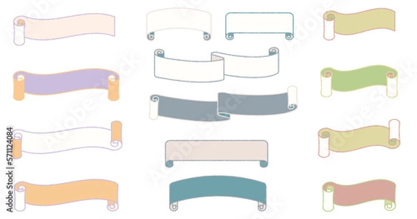 Fototapeta 手描きのレトロカラー巻物のフレームイラスト素材セット