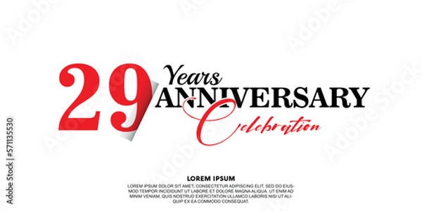 Fototapeta 29 year anniversary  celebration logo vector design with red and black color on white background abstract 