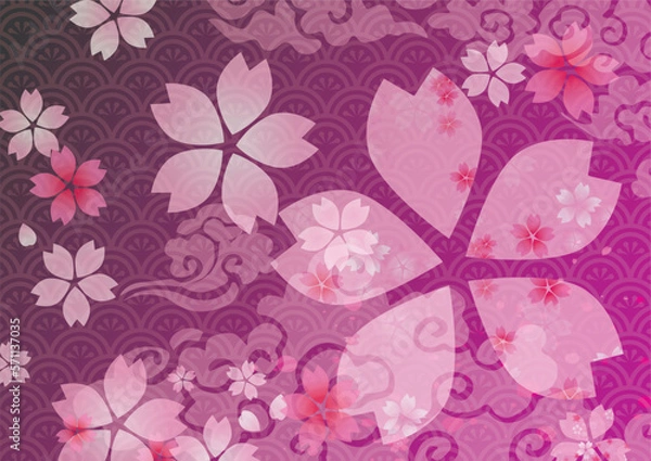 Fototapeta 桜　春　花びら　フレーム枠　背景